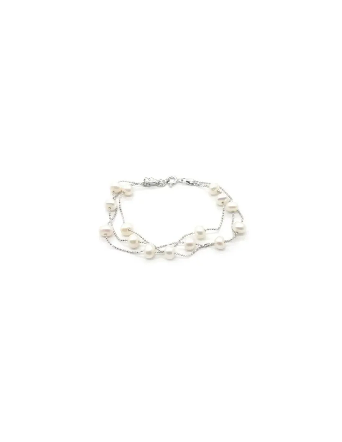 Online Pulsera plata triple cadena bolitas con perlas cultivadas blancas 17cm Pulseras De Oro Grabado|Pulseras De Oro