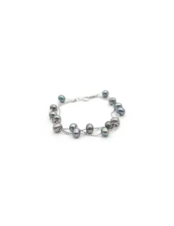 Cheap Pulsera plata triple cadena bolitas con perlas cultivadas grises - 17cm Pulseras De Oro Grabado|Pulseras De Oro