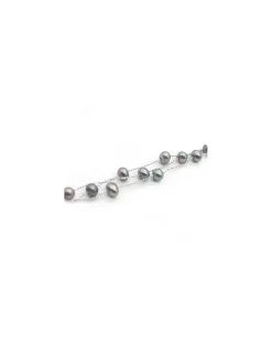 Cheap Pulsera plata triple cadena bolitas con perlas cultivadas grises - 17cm Pulseras De Oro Grabado|Pulseras De Oro