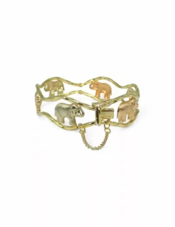 Online Pulsera rígida bicolor elefantes oro 18k - 6.5cm Cañas|Pulseras De Plata
