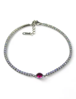 New Pulsera riviere circonitas blancas y centro rubí plata 925 - 17.5cm Pulseras De Oro|Pulseras De Oro Grabado
