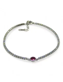 New Pulsera riviere circonitas blancas y centro rubí plata 925 - 17.5cm Pulseras De Oro|Pulseras De Oro Grabado
