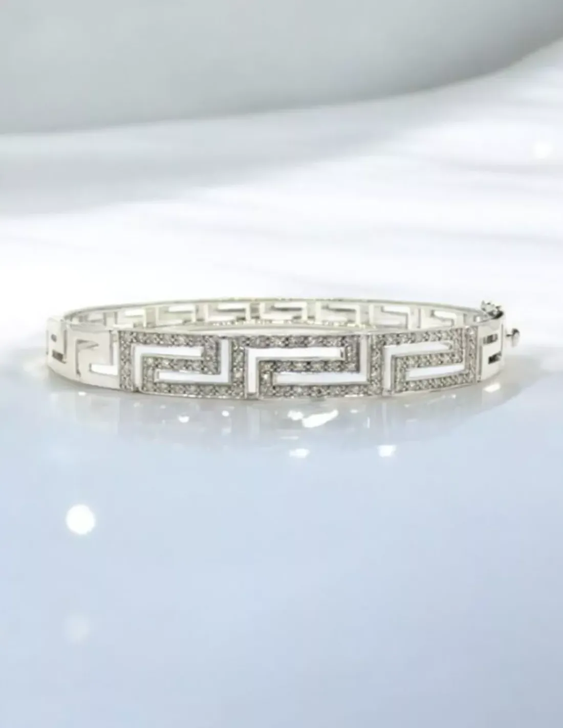 Store Pulsera tipo caña diseño greca con diamantes en oro blanco 18k - 7cm Pulseras Con Brillantes|Pulseras De Plata