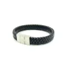 Hot Pulsera trenzada plana piel negra cierre acero ancho - 22cm Pulseras De Oro