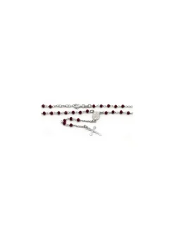 Fashion Rosario plata 925 rodiada cristal facetado rojo Medalla Milagrosa y Cruz - 52cm Gargantillas De Plata