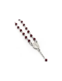 Fashion Rosario plata 925 rodiada cristal facetado rojo Medalla Milagrosa y Cruz - 52cm Gargantillas De Plata