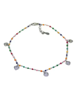 Discount Tobillera bolas colores corazones colgantes plata 925 Más Joyas
